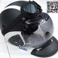 Jual Helm Retro SNI Hitam Garis Putih Kaca Bogo Import,Path & Google Murah