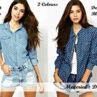 Jual Fashion Baju Wanita - Kemeja Hem Polkadot Cambry Murah