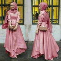 Set hijab gamis syari bergo marani pink busui fit xl