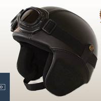 Jual Helm Retro Kacamata Kalep Black Solid Classic | vespa | Jap Style Murah