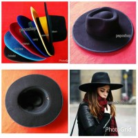 Jual topi fedora lebar hitam polos besar pria wanita artis zorro cowboy Murah