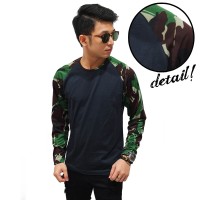 Kaos Raglan Pria / Cowok Branded Sleeve Camouflage Army Dark Green