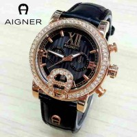 Jam Tangan Wanita / Cewek Aigner Romawi Diamond Hitam