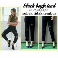 Black Boyfriend Jeans - Sobek Tidak Tembus