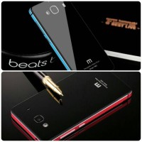 Jual CASING XIAOMI REDMI 2 METAL BUMPER ALUMUNIUM TEMPERED GLASS CASE ORI Murah