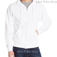 Jual Jaket Hoodie Zipper Sleting Capucone Unisex Putih / Kupluk Polos Murah