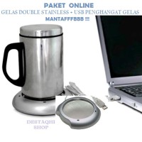 Jual PAKET GELAS DOUBLE STAINLESS + USB COFFEE WARMER PENGHANGAT MINUMAN Murah