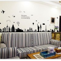 Jual WALL STICKER/WALLSTIKER/WALLSTICKER 60X90 XY1148 BLACK CITYSCAPE Murah