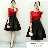 Jual pleated dress edisi natal red brokat Murah