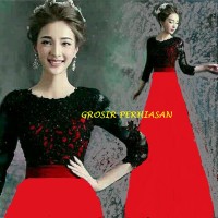 Jual Dress merah imlek red / sinchia / gaun pesta / 2 ukuran BROKAT fit XL Murah