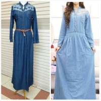 gamis jeans bordir fit XL free belt