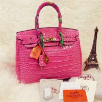 Tas Hermes birkin crocodile semi super warna pink