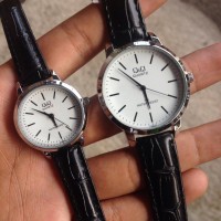 jam tangan qq , qnq , q & q COUPLE round bulat c154 c155 hitam silver