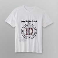 Jual Flower 1D One Direction logo kaos V-neck t-shirt tees DTG A3 putih Murah