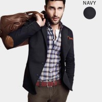 Jual Blazer Pria Korea Navy Vintage Elbow Patches Murah