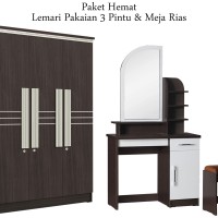 Lemari Pakaian 3 Pintu dan Meja Rias Lengkung (Diskon)