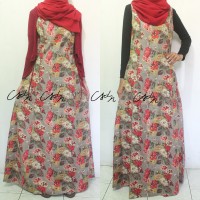 Gamis Federal Le Couture Motif Bunga Vintage Merah Maroon