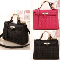 tas wanita fashion hermes syal stud pink hitam import jinjing selempan