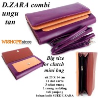 DOMPET CLUTCH WANITA ZARA COMBI BESAR KULIT SUEDE UNGU - TAN