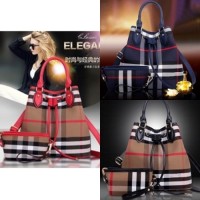 tas 2in1 dompet serut motif burberry kotak import