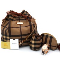 Tas Selempang Burberry Serut Set Jam Cantik