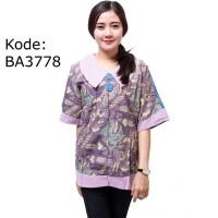 Blus Batik Kerah Lurik Lengan Pendek