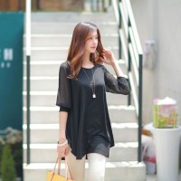 Black Mesh Sleeve Blouse-217992