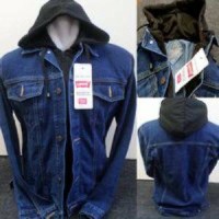 Jual Jaket Jean Levis Ariel Biru Dongker Kupluk Hitam Murah