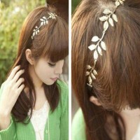 Jual Bando Korea Karet Headband Ornamen Daun Emas Murah