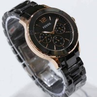 JAM TANGAN WANITA / CEWE FOSSIL KERAMIK (Replika AC 2435) GOLD HITAM