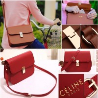 tas jalan selempang vintage merk celine import coklat merah