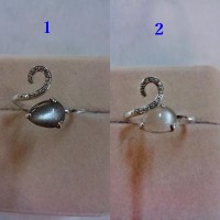 Cincin Moonstone+Cincin Perak Lapis Emas Putih 18K (Desain 2)