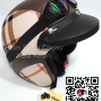 Helm Retro BurrBery Krem SNI Kacamata Chip Rainbow dan Path Original
