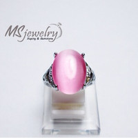 Cincin Batu Akik Mata Kucing Pink Wanita Rodium Silver