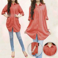 Jual Baju Kemeja Hem Polos Big Size XL Besar Plain Peach Long Shirt Lengan Murah