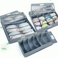 Jual ORGANIZER FIBER BRA BOX GREY 3 IN 1 (ADA TUTUPNYA) Murah