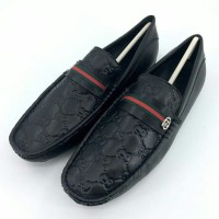 JUAL SEPATU LOAFERS GUCCI KULIT HITAM EMBOSS MIRROR QUALITY