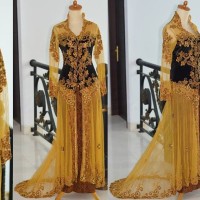 Kebaya ekor pengantin modern beludru tile brokat pre wedding muslimah