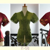kebaya baju encim lengan pendek tangan balon katun sutra bordir warna
