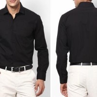 Jual kemeja hitam polos lengan panjang bahan katun polinosik halus lembut Murah