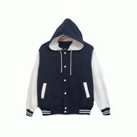 Jual Jaket Varsity Baseball Polos Kancing Unisex Biru Dongker - Putih Polos Murah