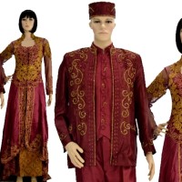 Kebaya Pengantin couple Ekor Merah Marun stelan nikah modern terbaru