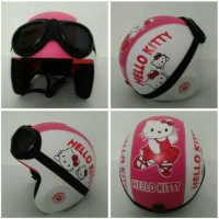 Helm Anak Pororo Kulit Klasik Kacamata Motif Hellk Kitty Putih Pink