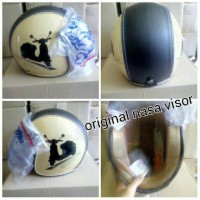 helm bogo retro gix vespa semi kulit krem list hitam