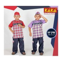 Baju Muslim Anak Laki-Laki Kotak2 Mobil Celana Karet Size 4 - KEKE 298