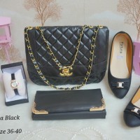 chanel alena black tas set 4in1 tas paketan 4in1 tas paket murah lokal