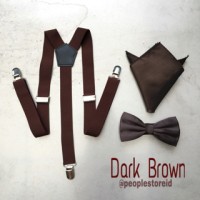 Jual 1set suspender bretel coklat tua, dasi kupu, pocket square ready stok Murah