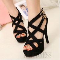 Jual Sandal High Heels Wanita Hitam Tali SDH25 Murah