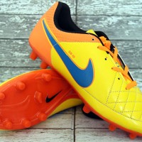 Jual Sepatu Sepak Bola Nike Tiempo Orange Kuning Strip Biru Murah