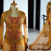 Kebaya Pengantin Modern ekor panjang coklat emas gold muslimah
